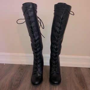 Venus Knee High Black Leather Boots